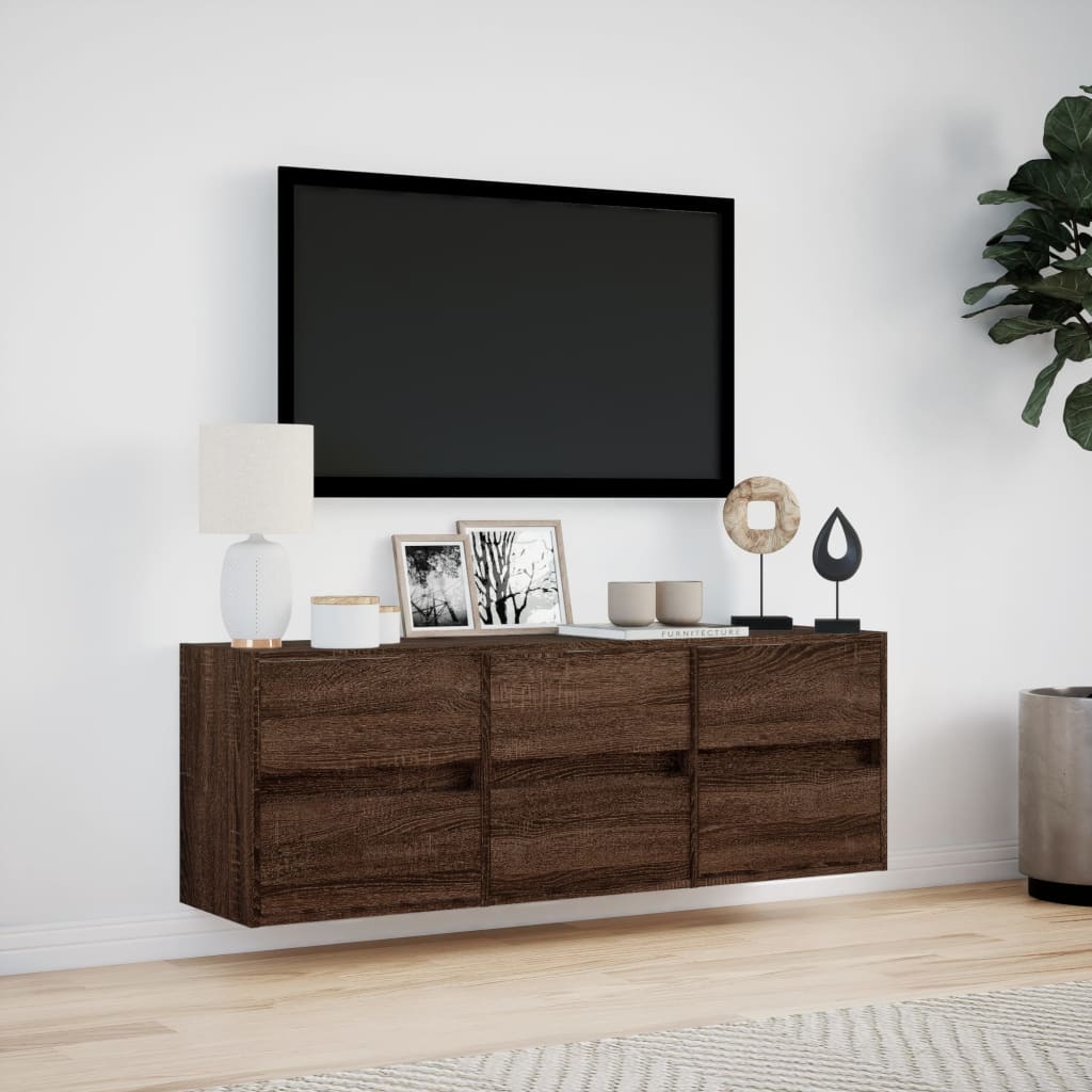 Meuble TV mural avec lumières LED chêne marron 130x31x45 cm - XIOS