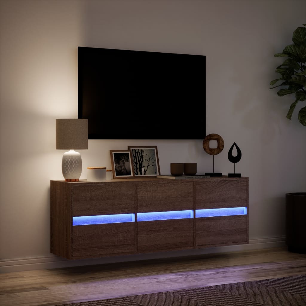 Meuble TV mural avec lumières LED chêne marron 130x31x45 cm - XIOS