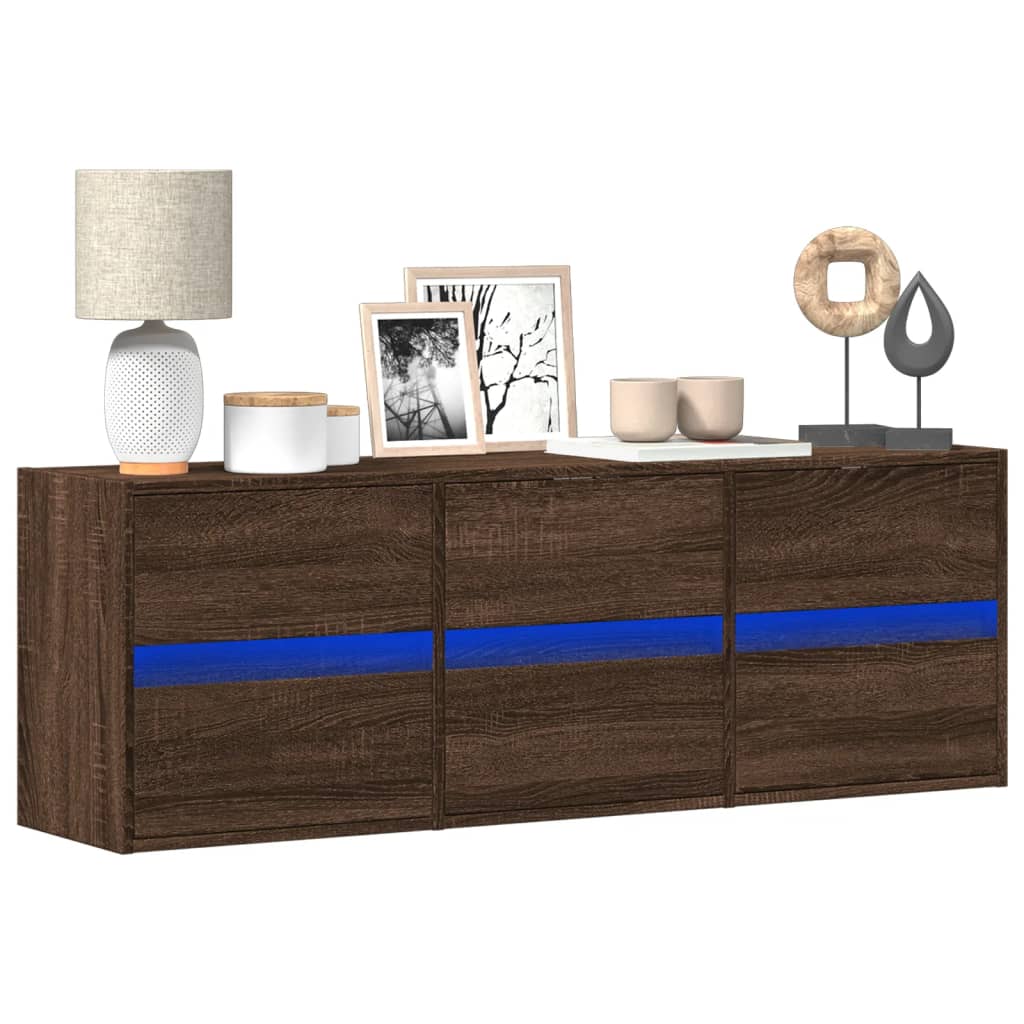 Meuble TV mural avec lumières LED chêne marron 130x31x45 cm - XIOS