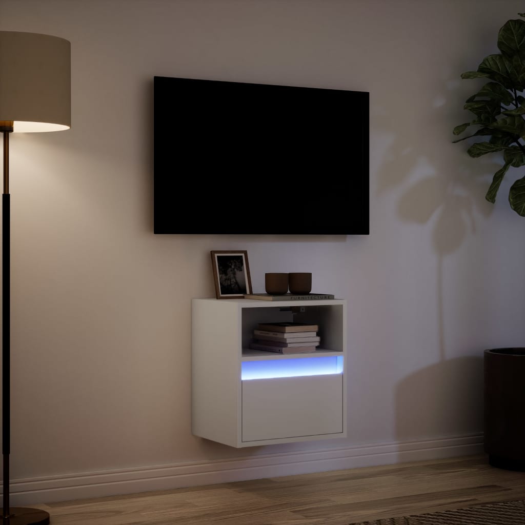 Meuble TV mural avec lumières LED blanc 41x31x45 cm Meubles TV vidaXL   