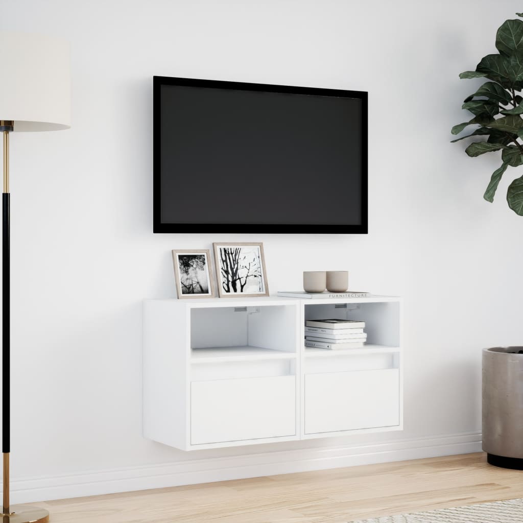 Meubles TV muraux avec lumières LED 2 pcs blanc 41x31x45 cm - XIOS