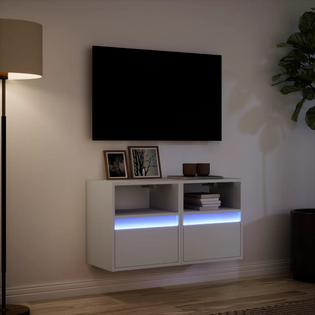 Meubles TV muraux avec lumières LED 2 pcs blanc 41x31x45 cm - XIOS