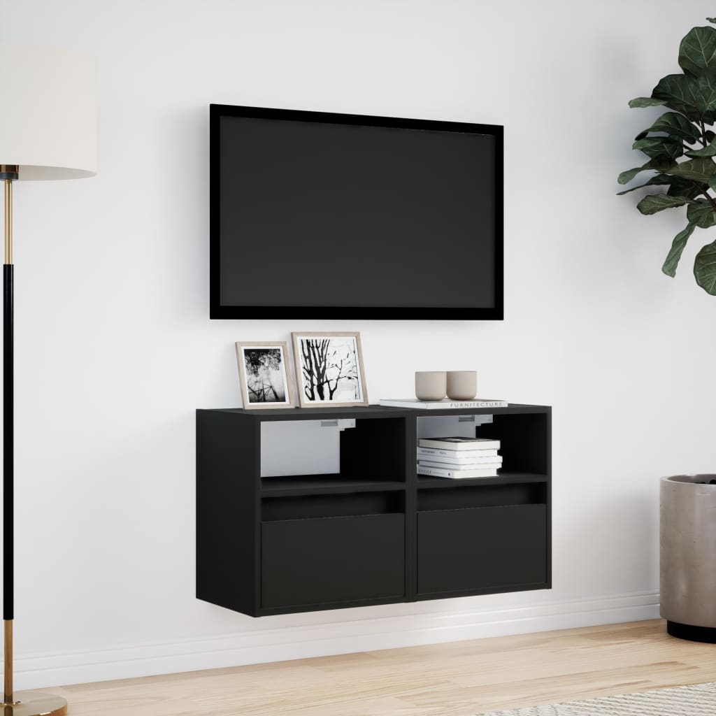 Meubles TV muraux avec lumières LED 2 pcs noir 41x31x45 cm - XIOS