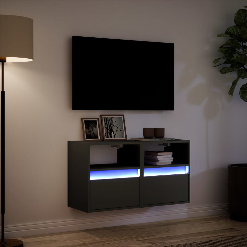 Meubles TV muraux avec lumières LED 2 pcs noir 41x31x45 cm - XIOS