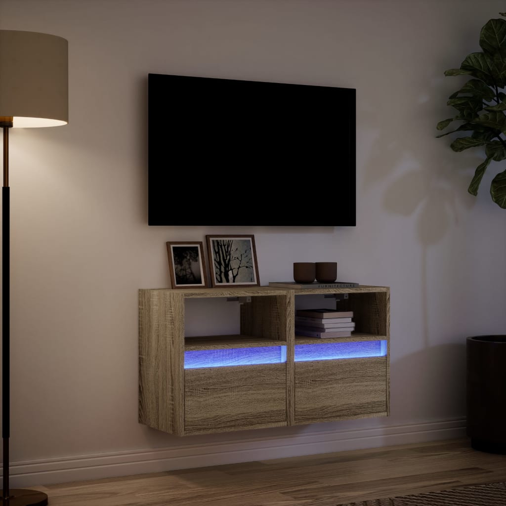 Meubles TV muraux lumières LED 2 pcs chêne sonoma 41x31x45 cm - XIOS