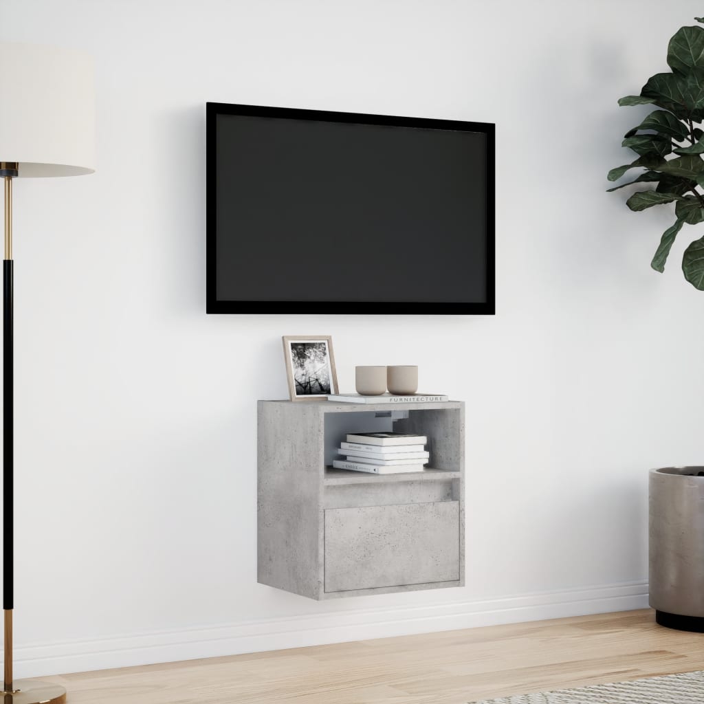 Meuble TV mural avec lumières LED gris béton 41x31x45 cm - XIOS