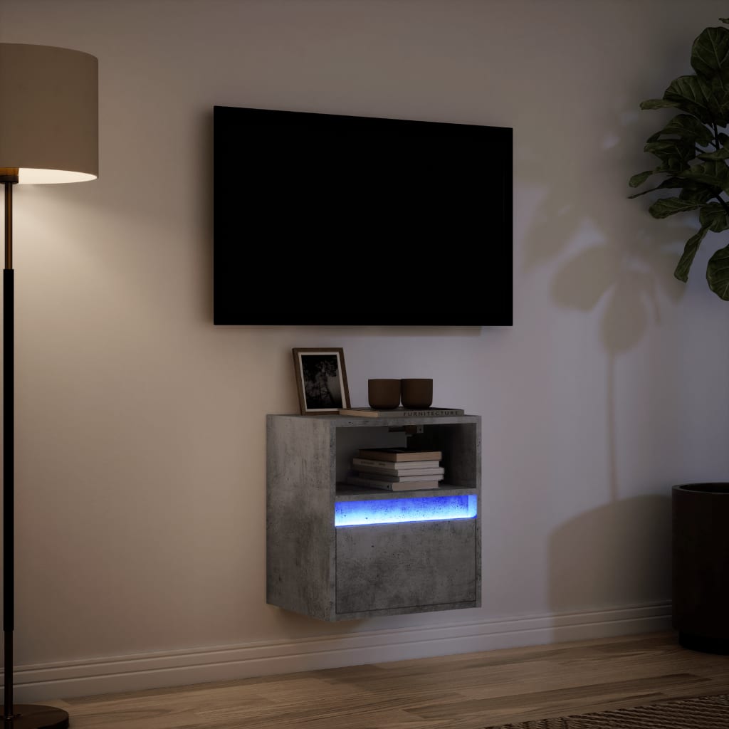 Meuble TV mural avec lumières LED gris béton 41x31x45 cm - XIOS
