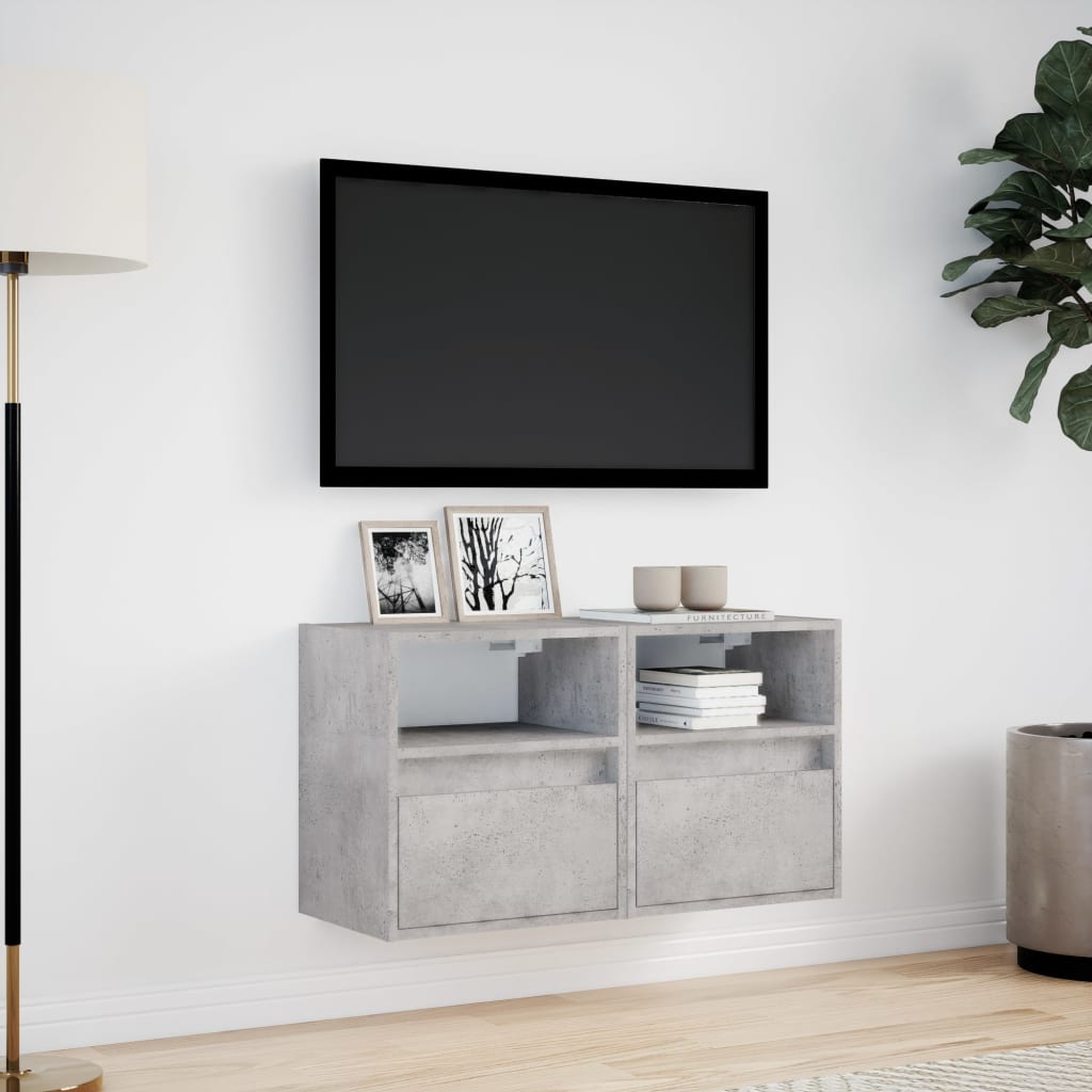 Meubles TV muraux et lumières LED 2 pcs gris béton 41x31x45 cm - XIOS