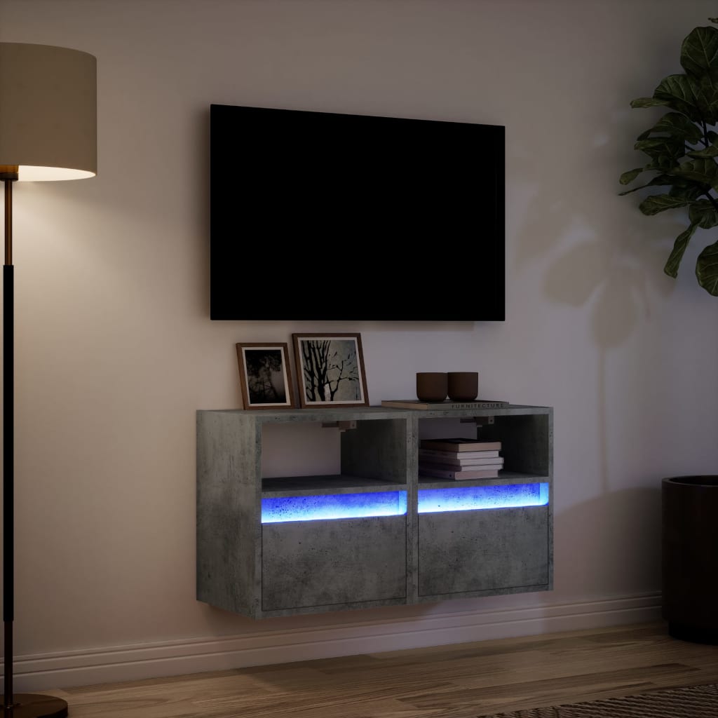 Meubles TV muraux et lumières LED 2 pcs gris béton 41x31x45 cm - XIOS