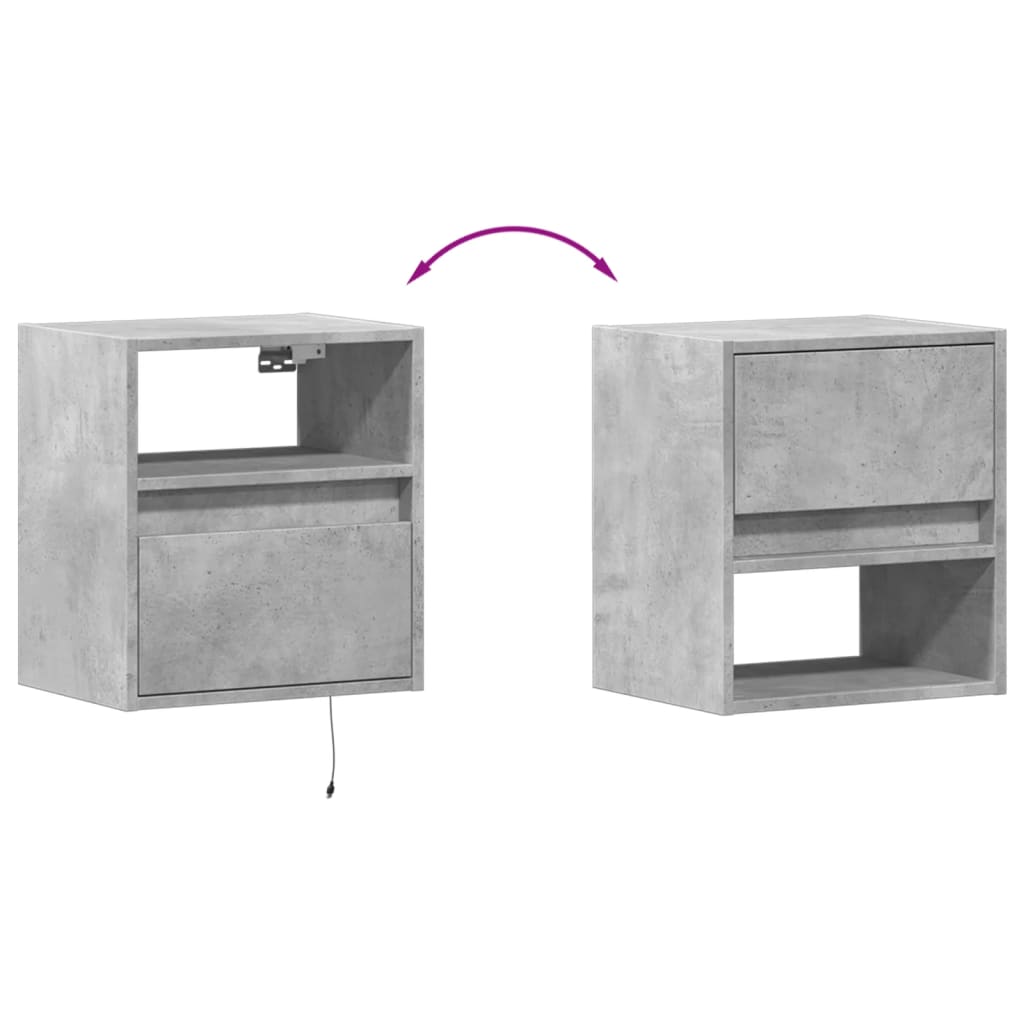 Meubles TV muraux et lumières LED 2 pcs gris béton 41x31x45 cm - XIOS