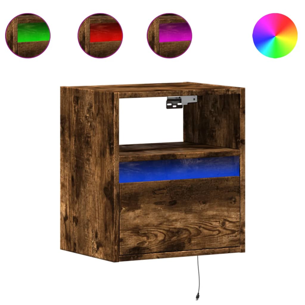 Meubles TV muraux et lumières LED 2 pcs chêne fumé 41x31x45 cm - XIOS