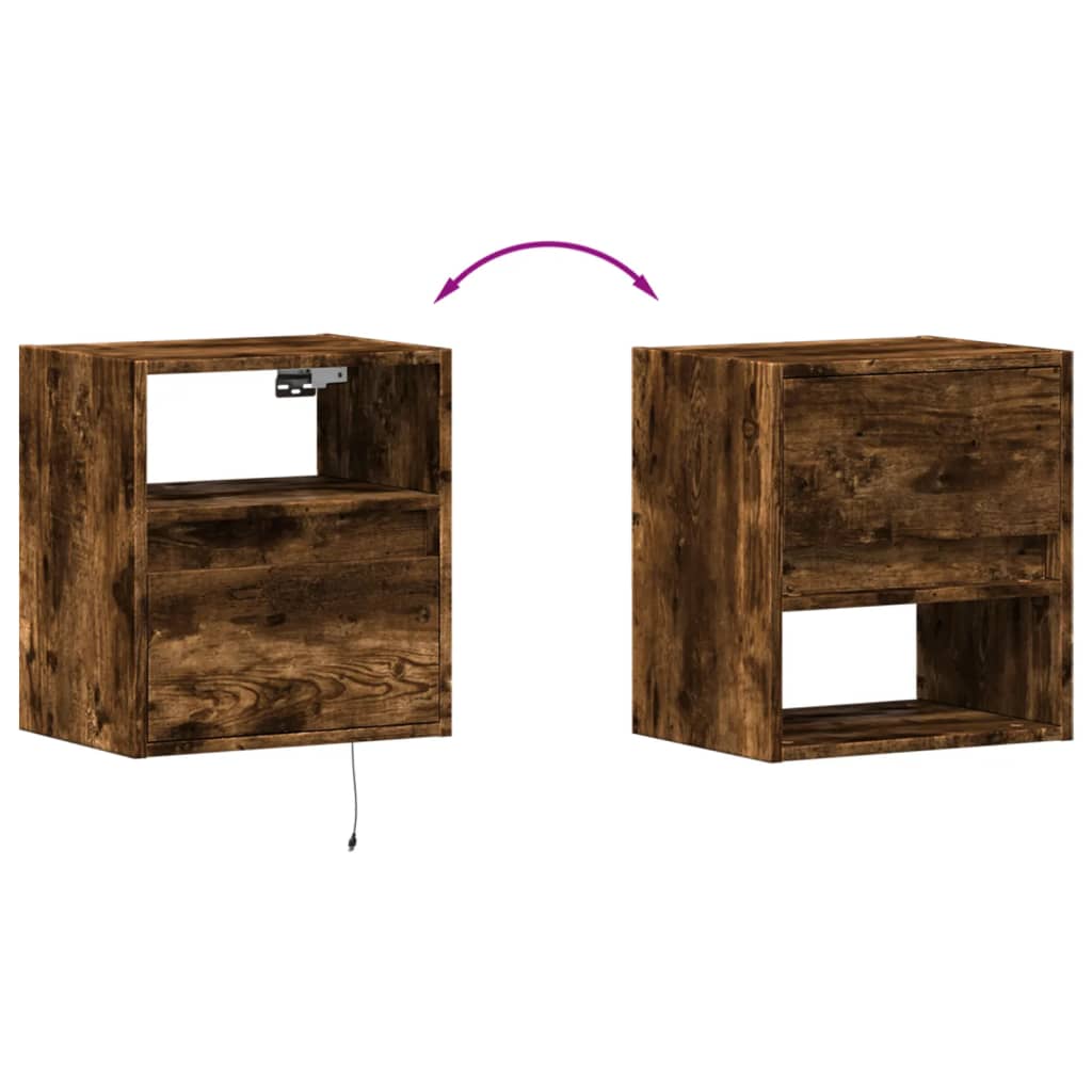 Meubles TV muraux et lumières LED 2 pcs chêne fumé 41x31x45 cm - XIOS