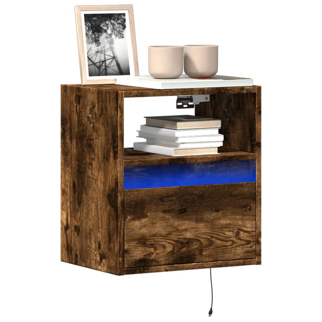 Meubles TV muraux et lumières LED 2 pcs chêne fumé 41x31x45 cm - XIOS