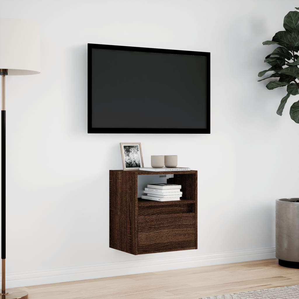 Meuble TV mural avec lumières LED chêne marron 41x31x45 cm - XIOS