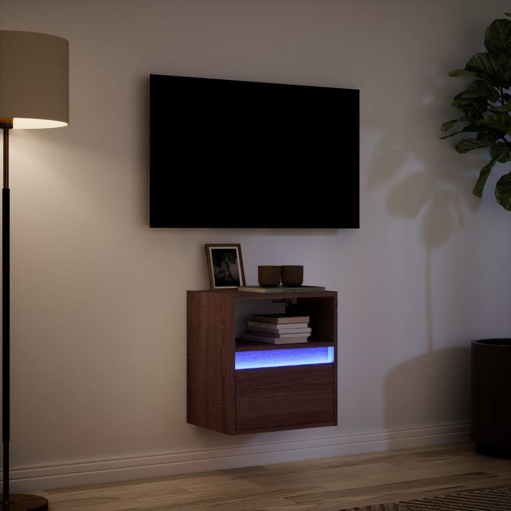 Meuble TV mural avec lumières LED chêne marron 41x31x45 cm - XIOS