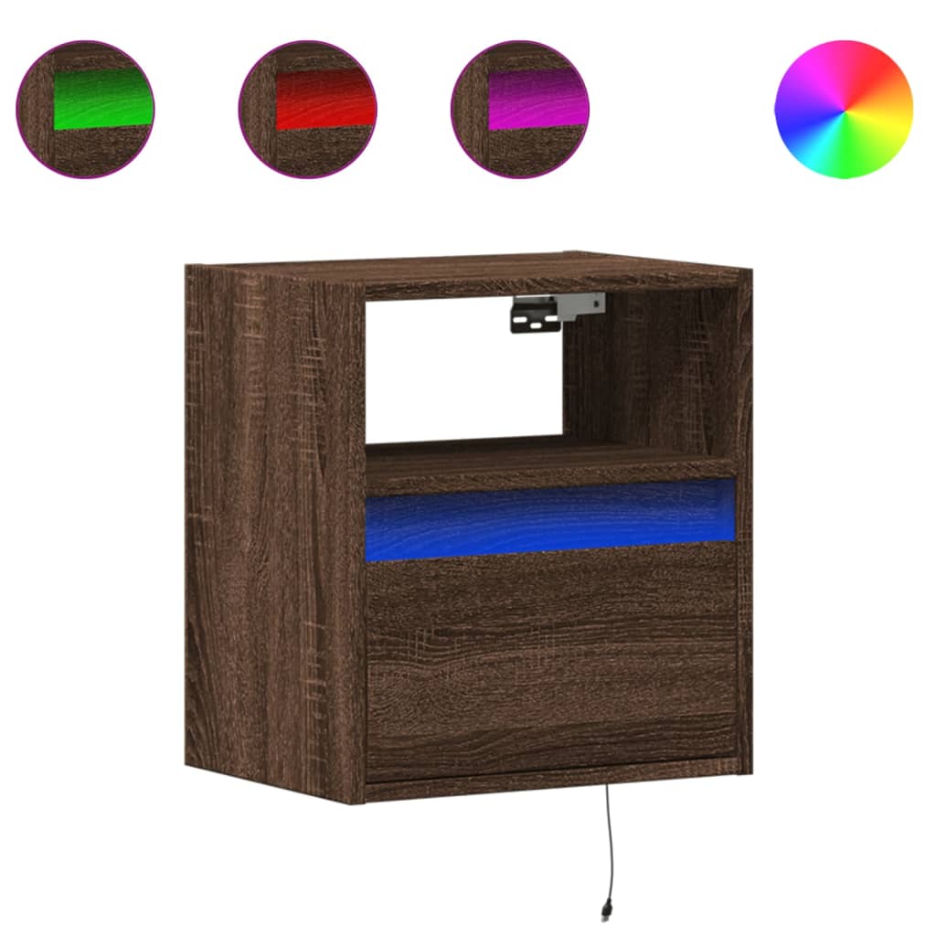 Meubles TV muraux lumières LED 2 pcs chêne marron 41x31x45 cm - XIOS