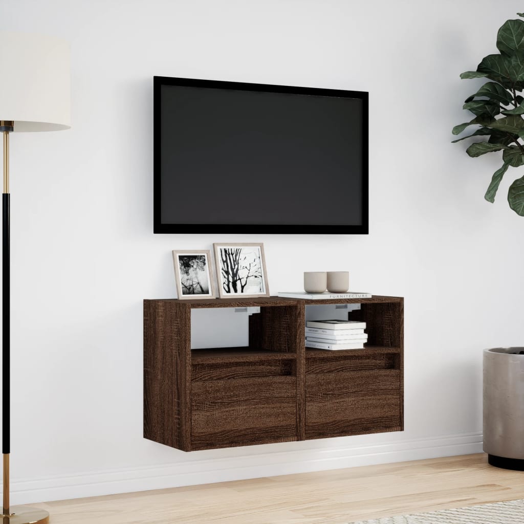 Meubles TV muraux lumières LED 2 pcs chêne marron 41x31x45 cm - XIOS