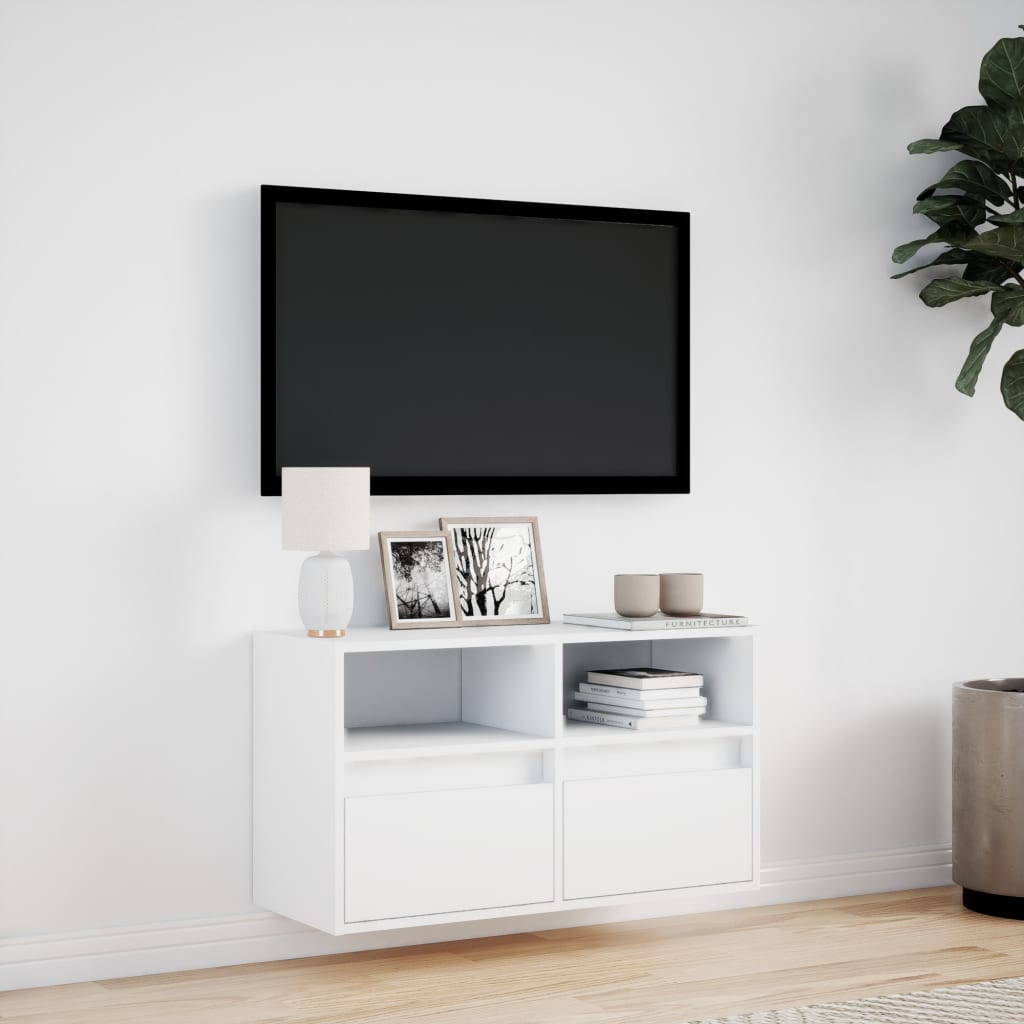 Meuble TV mural avec lumières LED blanc 80x31x45 cm - XIOS