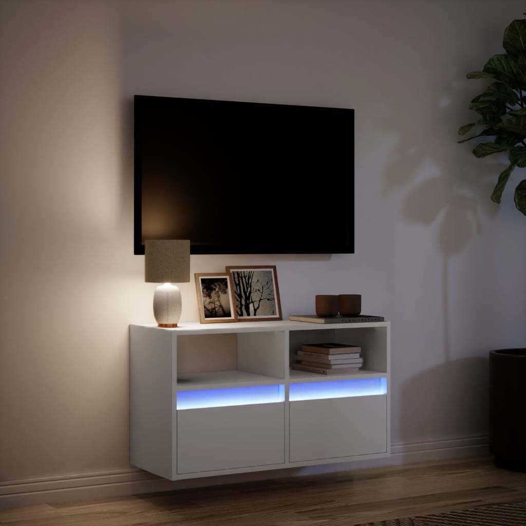Meuble TV mural avec lumières LED blanc 80x31x45 cm - XIOS