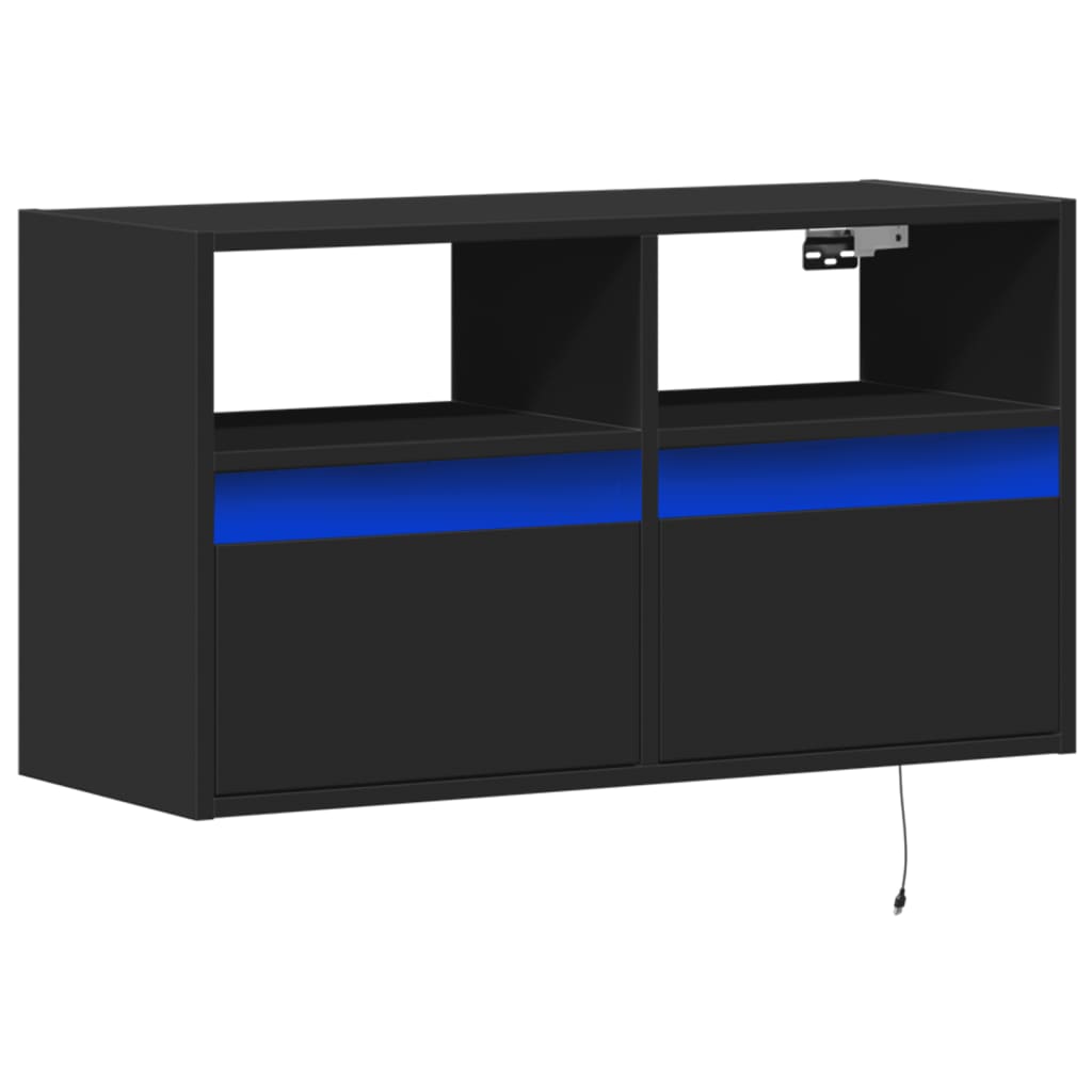 Meuble TV mural avec lumières LED noir 80x31x45 cm - XIOS