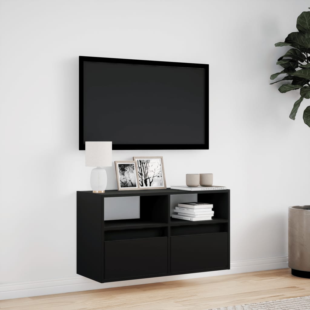 Meuble TV mural avec lumières LED noir 80x31x45 cm - XIOS