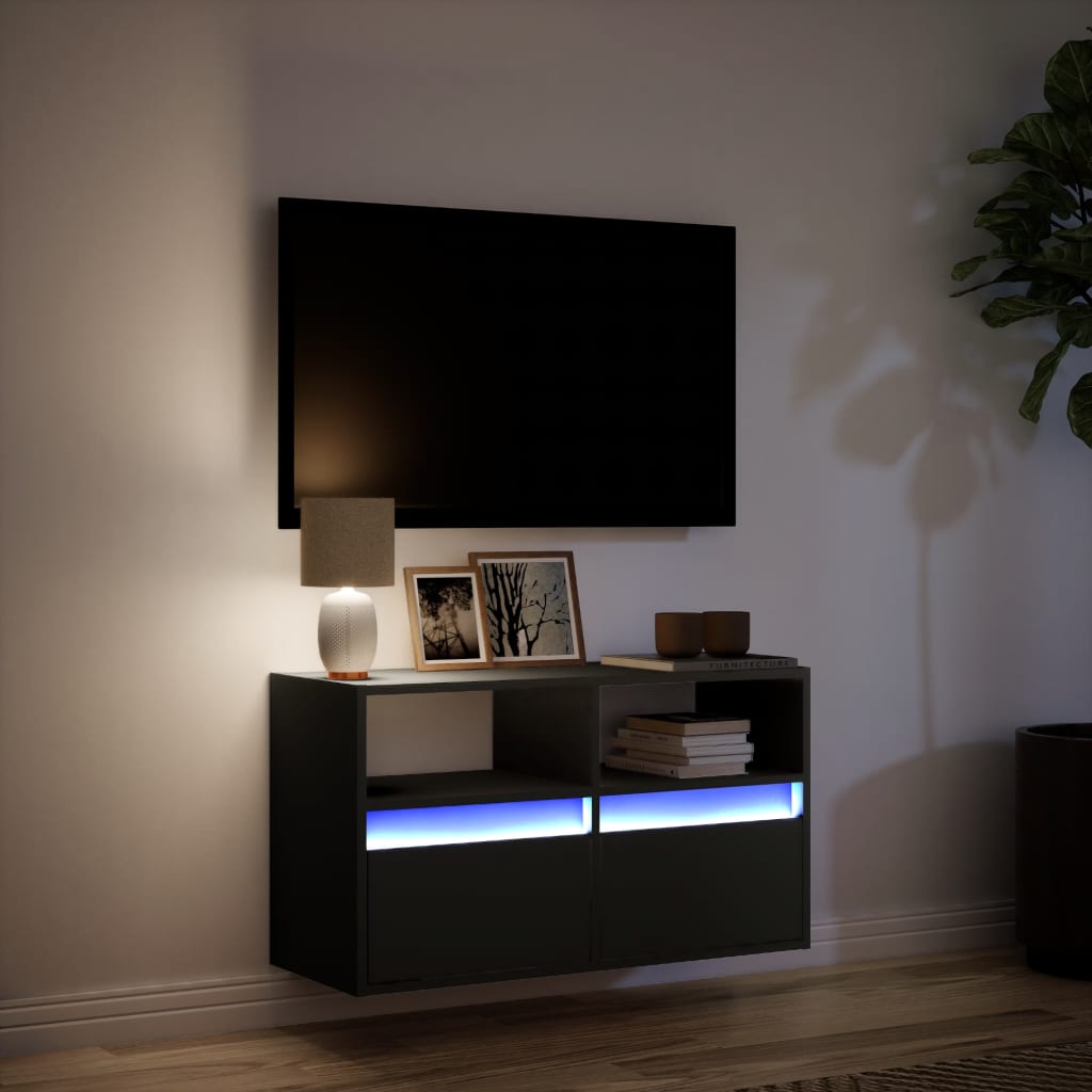 Meuble TV mural avec lumières LED noir 80x31x45 cm - XIOS