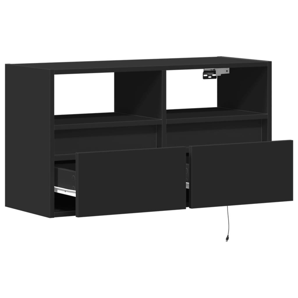 Meuble TV mural avec lumières LED noir 80x31x45 cm - XIOS