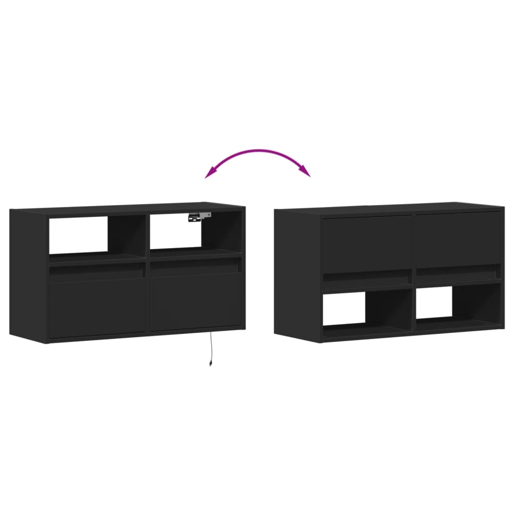 Meuble TV mural avec lumières LED noir 80x31x45 cm - XIOS