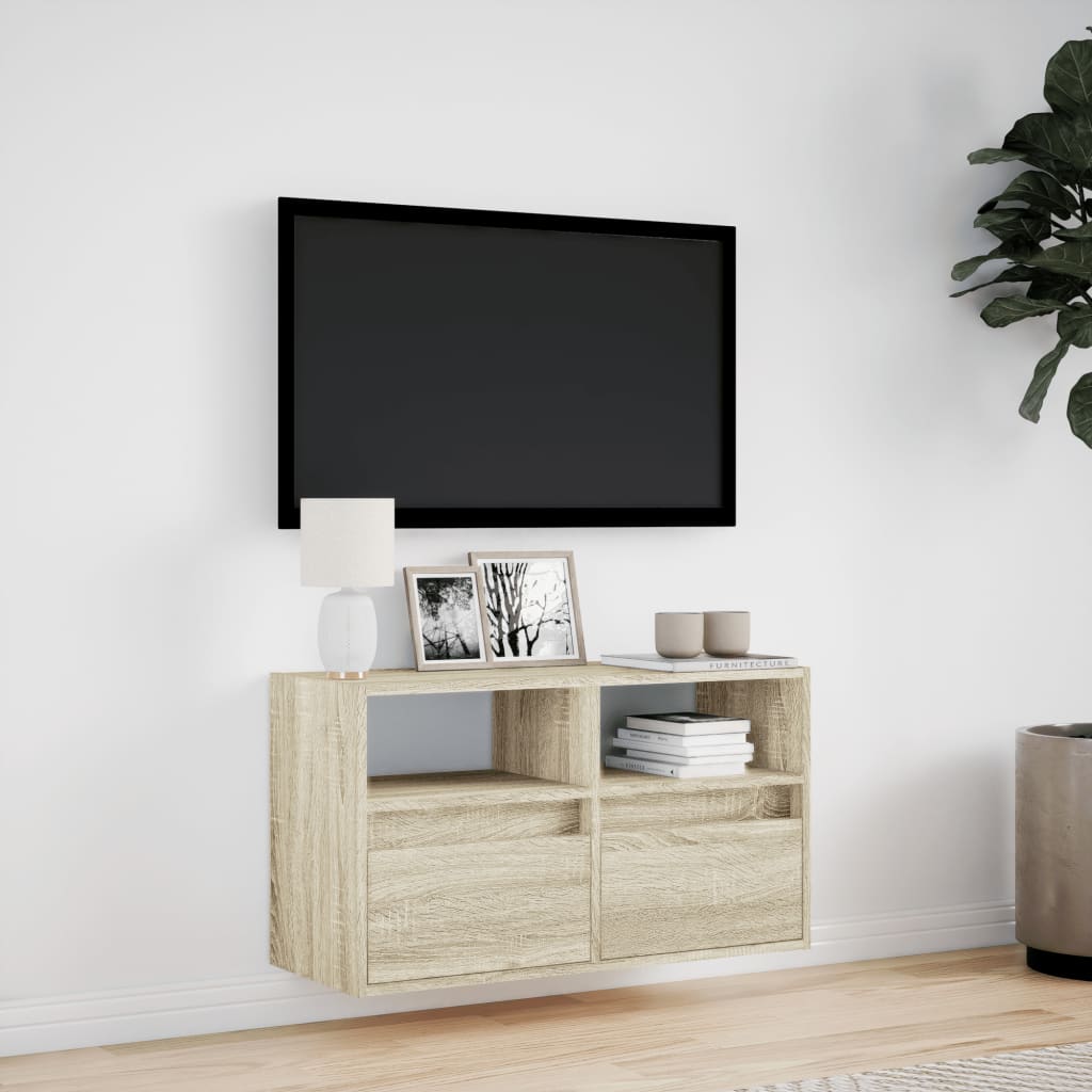 Meuble TV mural avec lumières LED chêne sonoma 80x31x45 cm - XIOS
