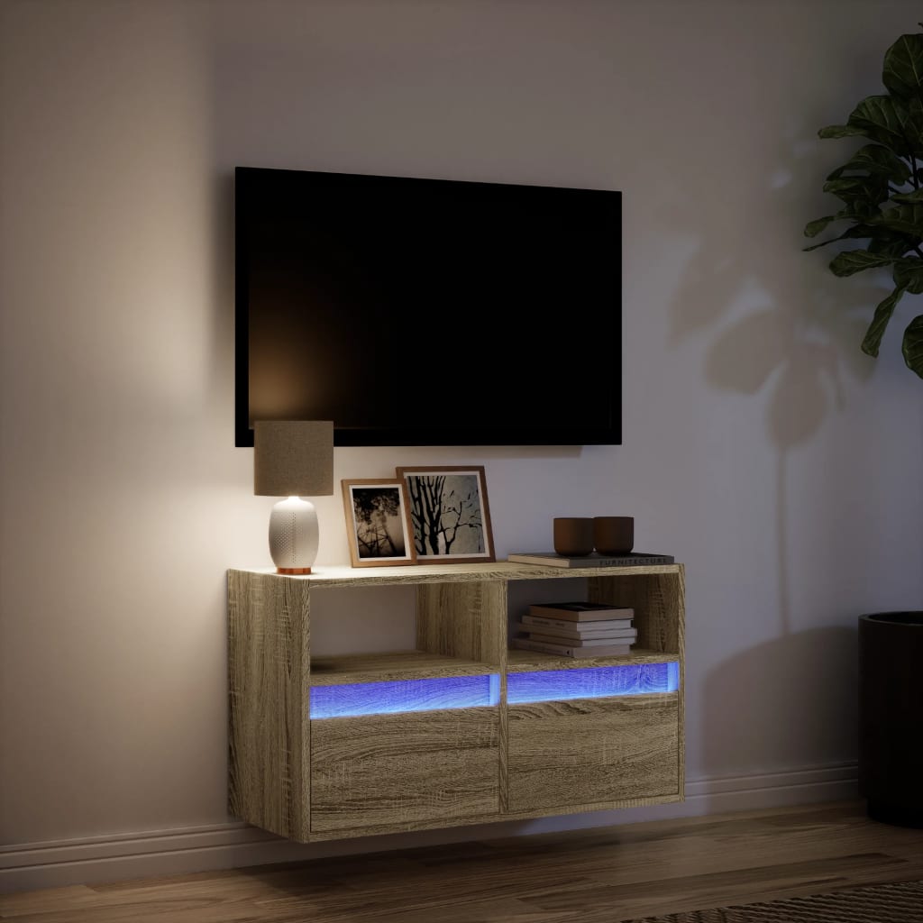 Meuble TV mural avec lumières LED chêne sonoma 80x31x45 cm - XIOS
