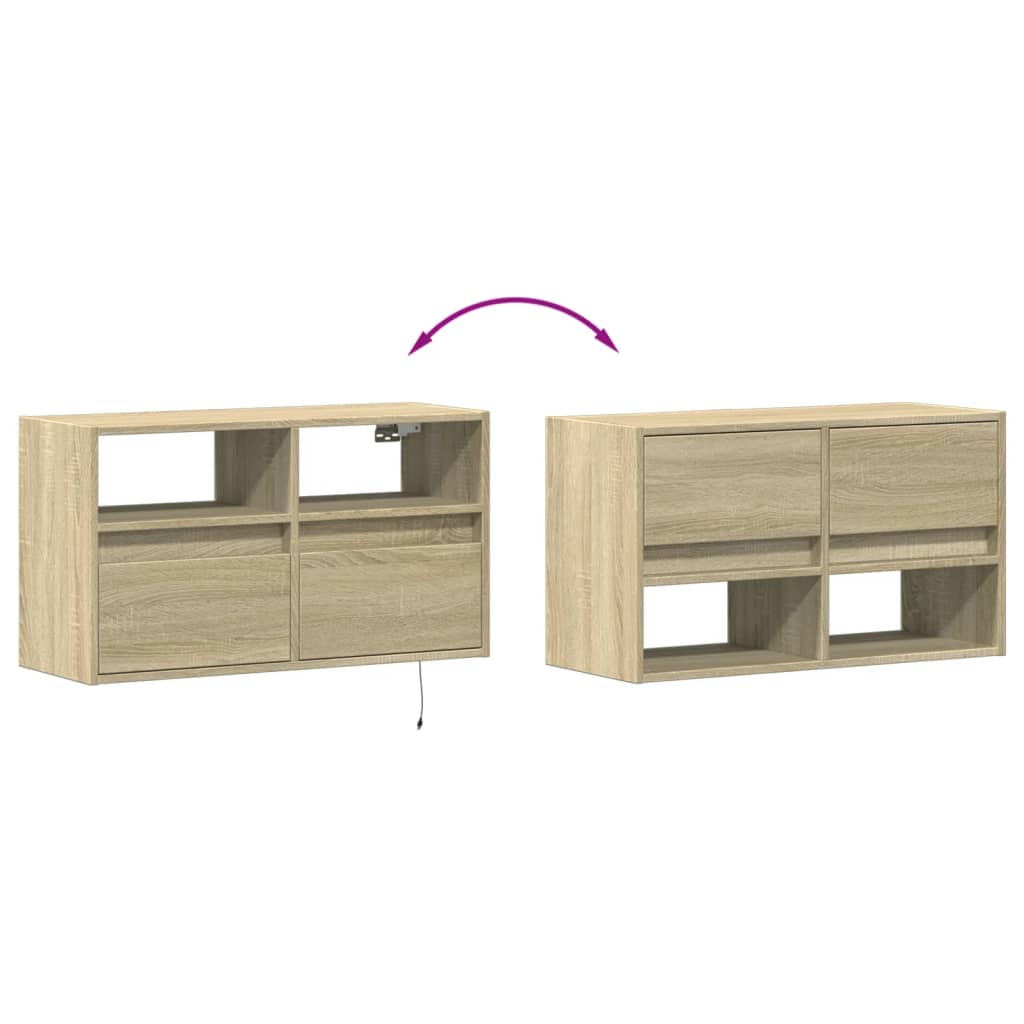 Meuble TV mural avec lumières LED chêne sonoma 80x31x45 cm - XIOS