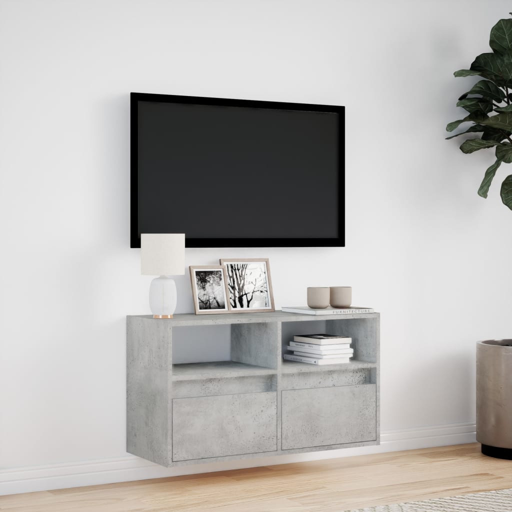 Meuble TV mural avec lumières LED gris béton 80x31x45 cm - XIOS