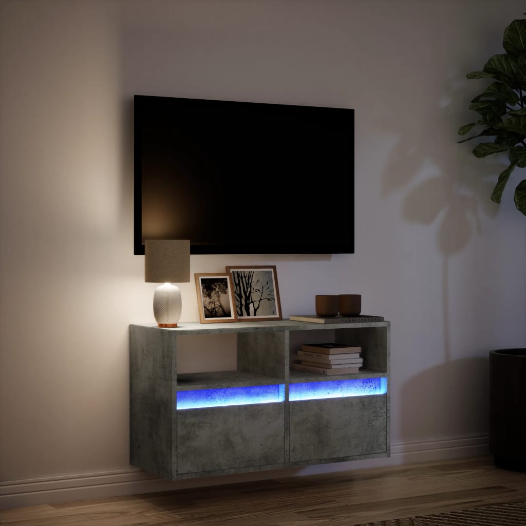 Meuble TV mural avec lumières LED gris béton 80x31x45 cm - XIOS