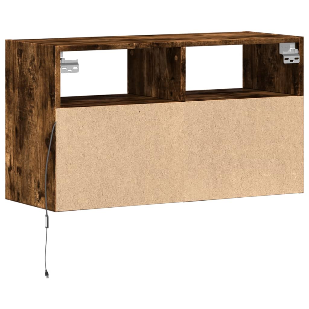 Meuble TV mural avec lumières LED chêne fumé 80x31x45 cm - XIOS