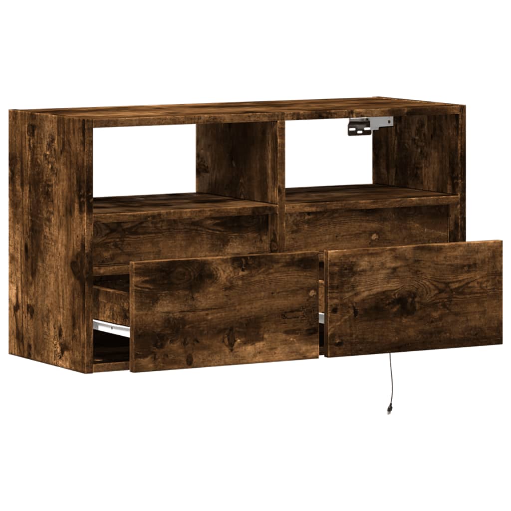Meuble TV mural avec lumières LED chêne fumé 80x31x45 cm - XIOS