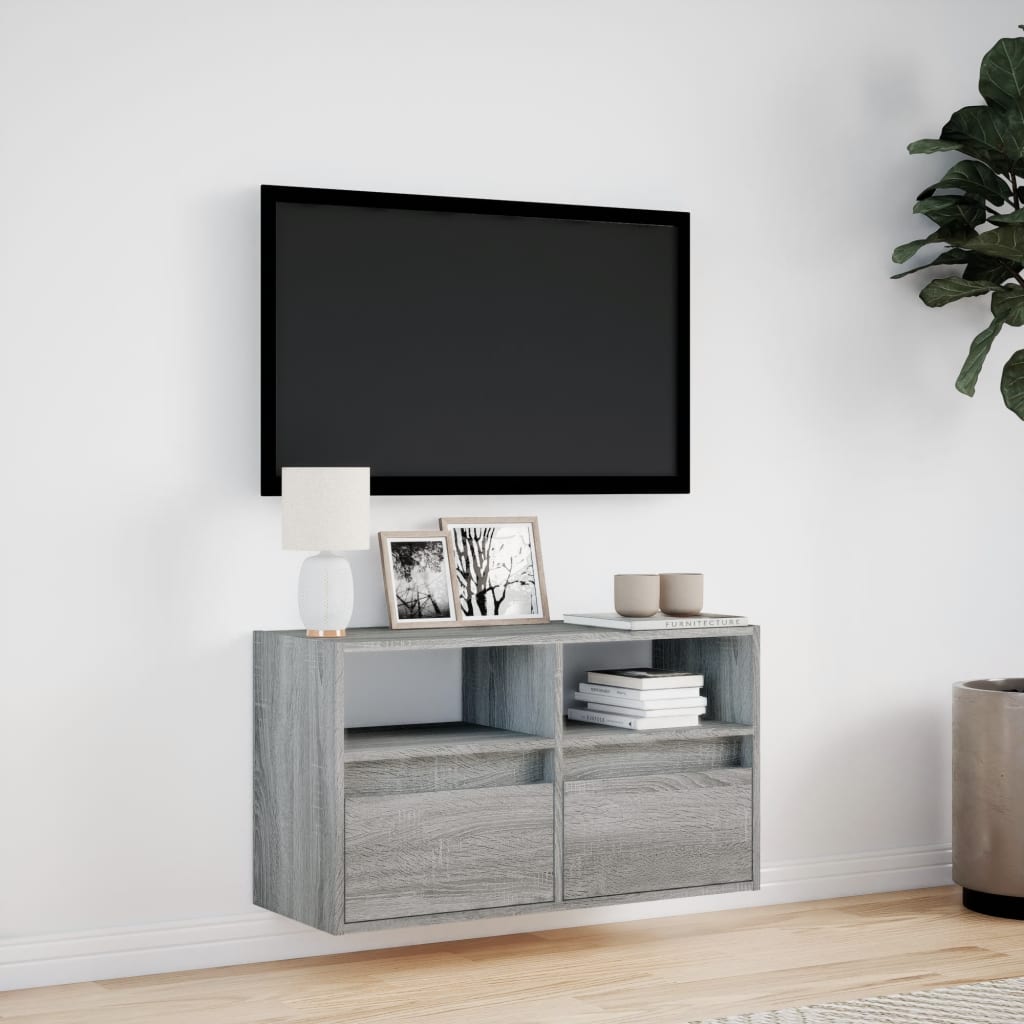 Meuble TV mural avec lumières LED sonoma gris 80x31x45 cm - XIOS