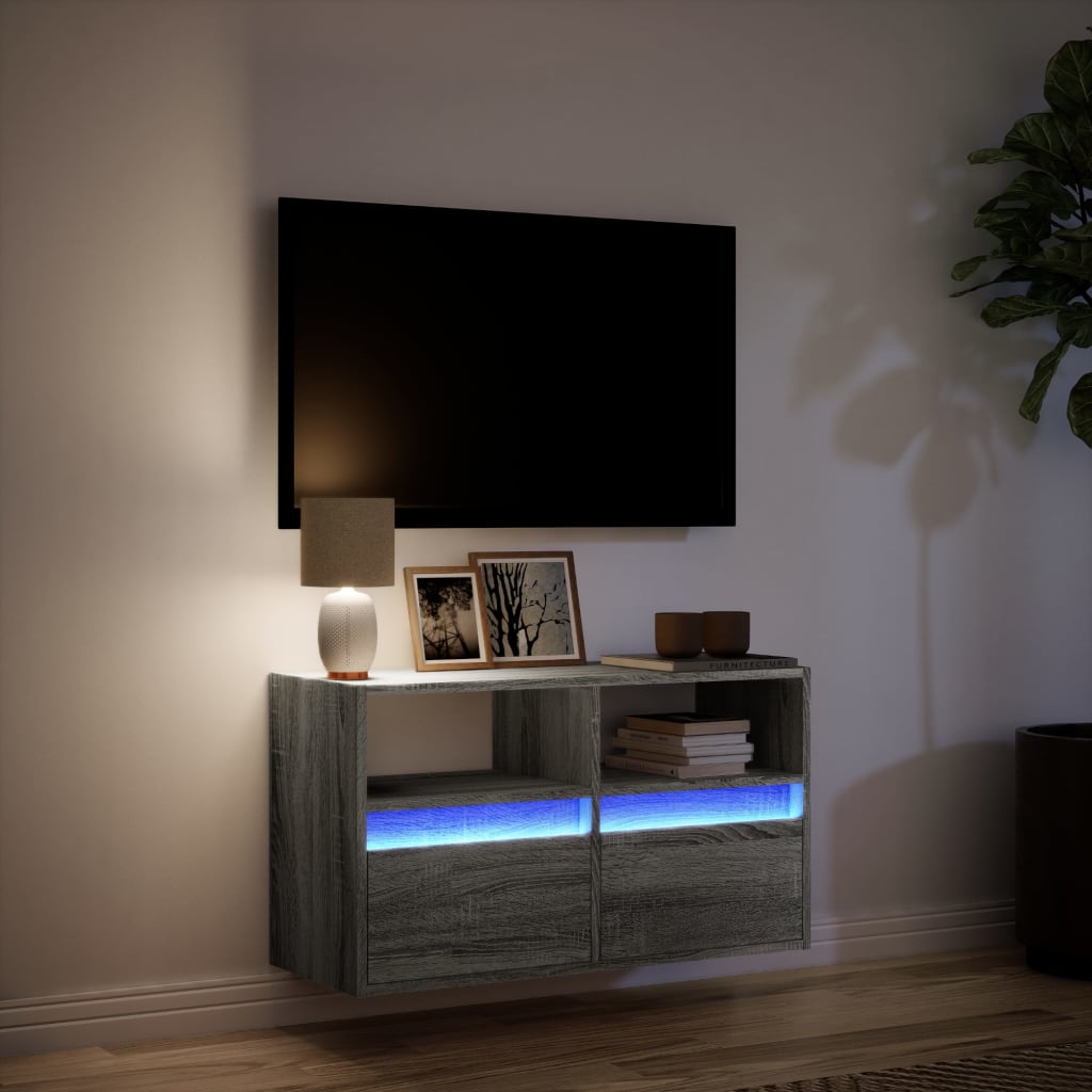 Meuble TV mural avec lumières LED sonoma gris 80x31x45 cm - XIOS
