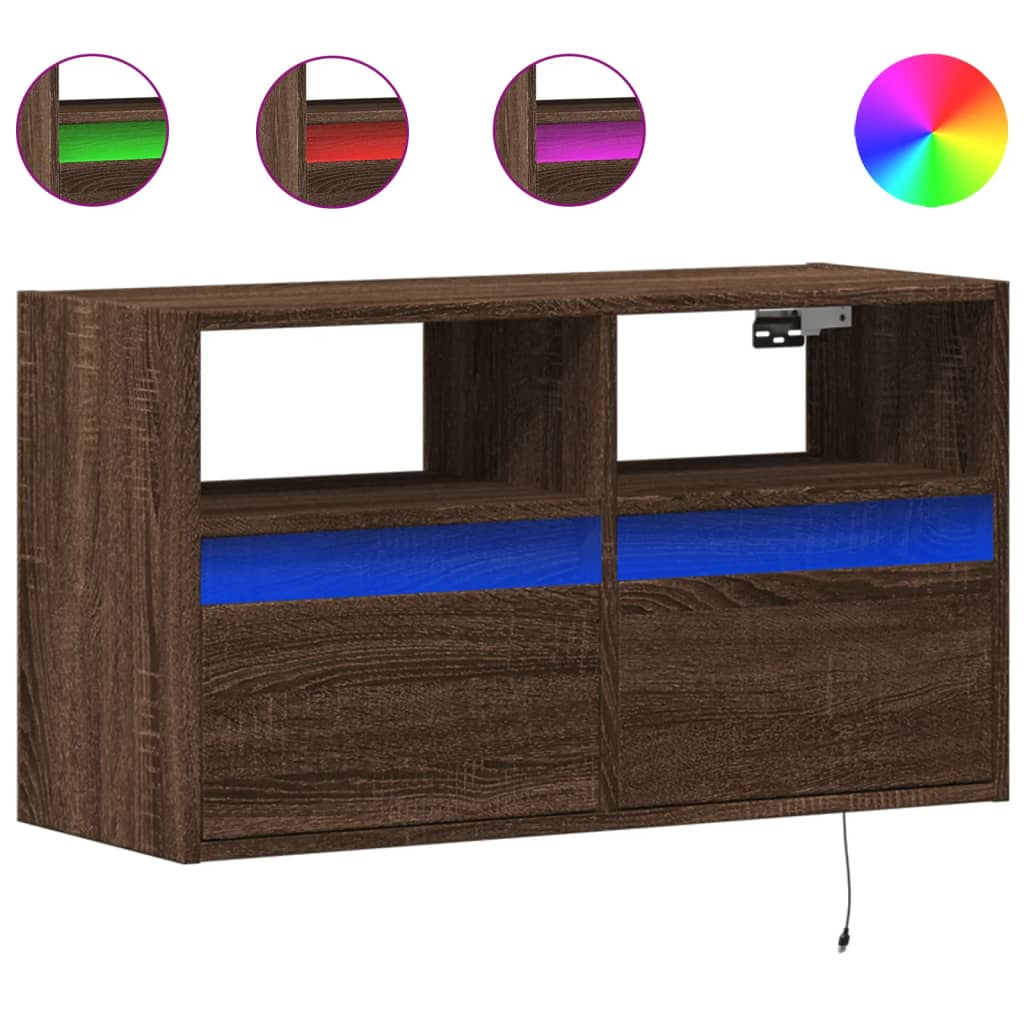 Meuble TV mural avec lumières LED chêne marron 80x31x45 cm - XIOS