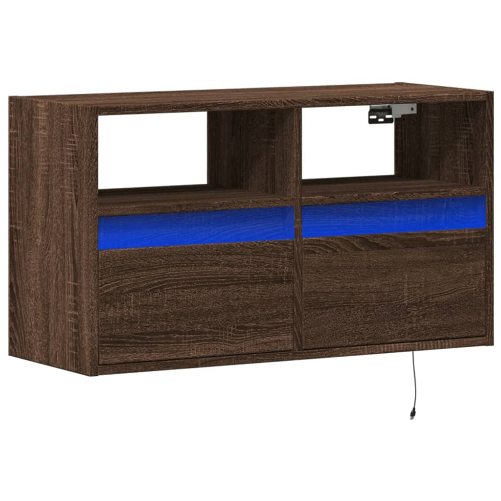 Meuble TV mural avec lumières LED chêne marron 80x31x45 cm - XIOS