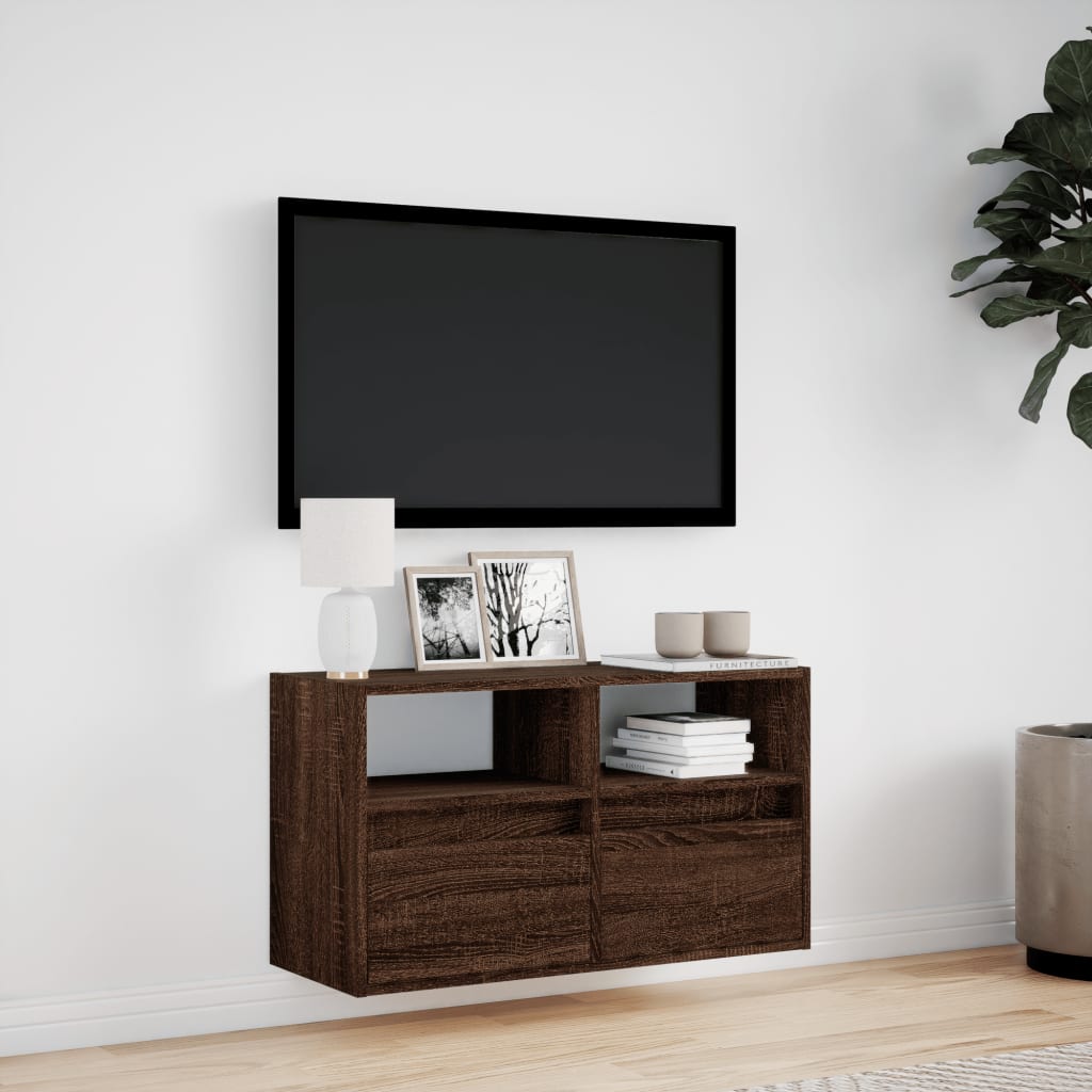 Meuble TV mural avec lumières LED chêne marron 80x31x45 cm - XIOS