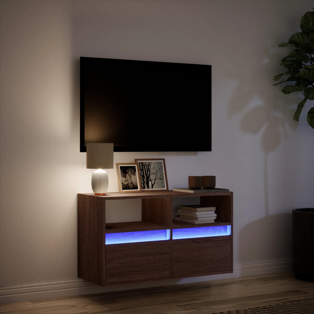Meuble TV mural avec lumières LED chêne marron 80x31x45 cm - XIOS