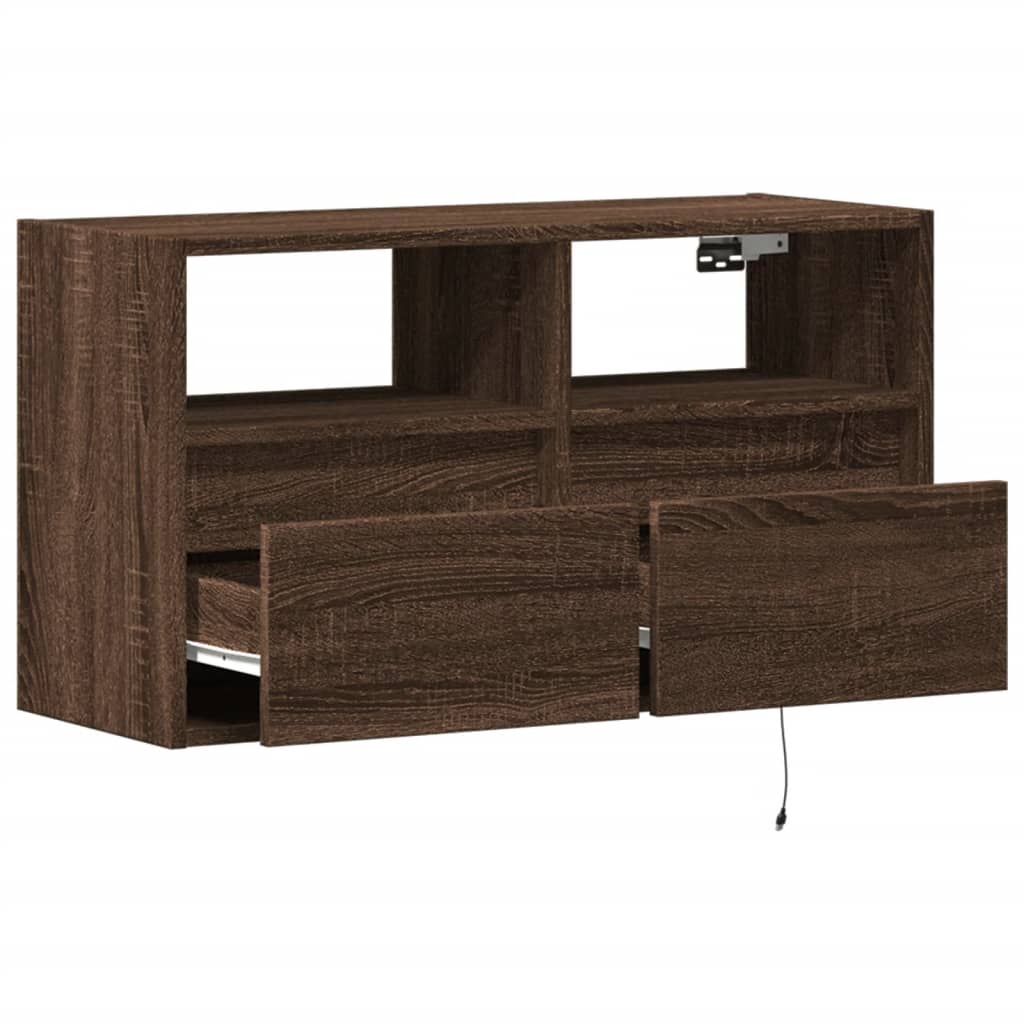 Meuble TV mural avec lumières LED chêne marron 80x31x45 cm - XIOS