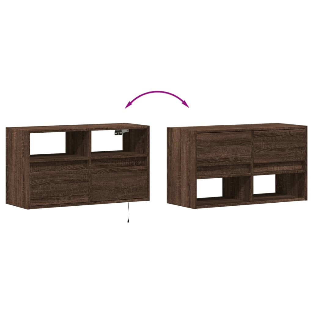 Meuble TV mural avec lumières LED chêne marron 80x31x45 cm - XIOS