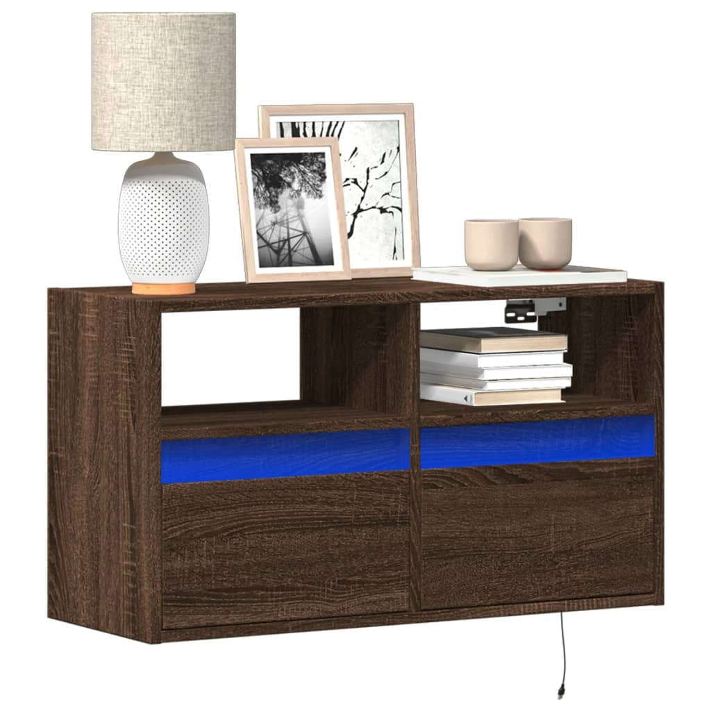 Meuble TV mural avec lumières LED chêne marron 80x31x45 cm - XIOS