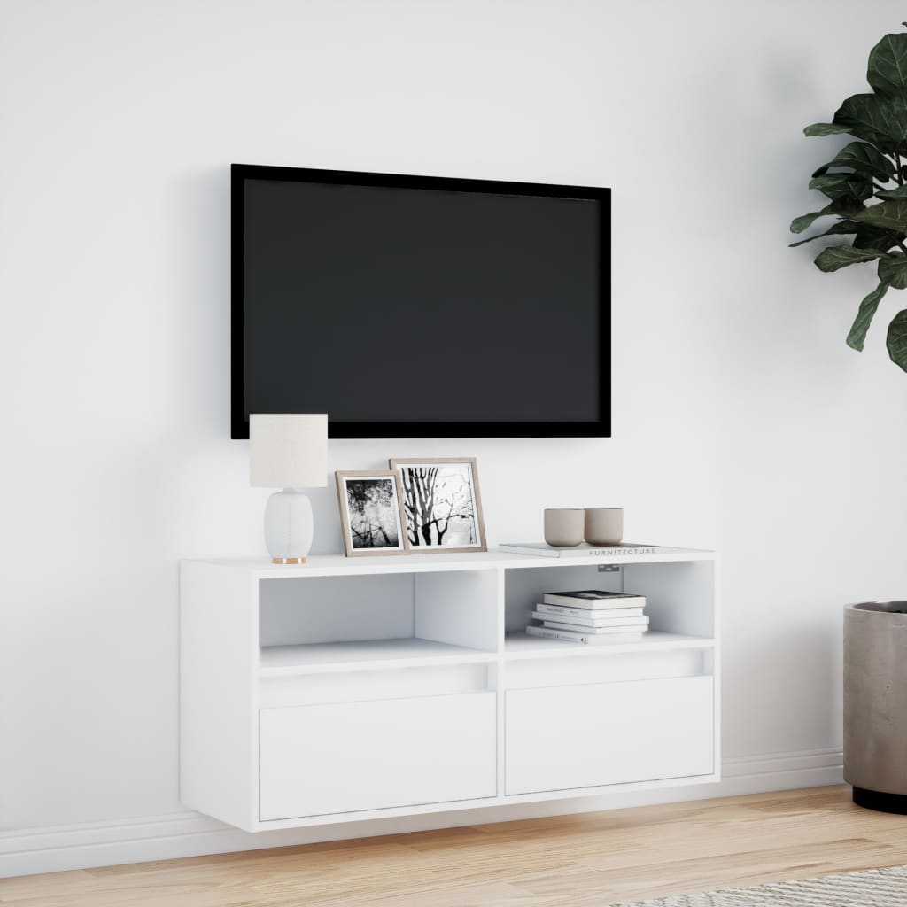 Meuble TV mural avec lumières LED blanc 100x31x45 cm - XIOS