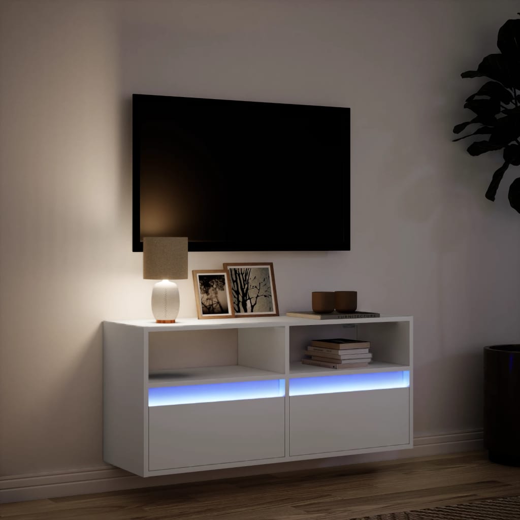 Meuble TV mural avec lumières LED blanc 100x31x45 cm - XIOS