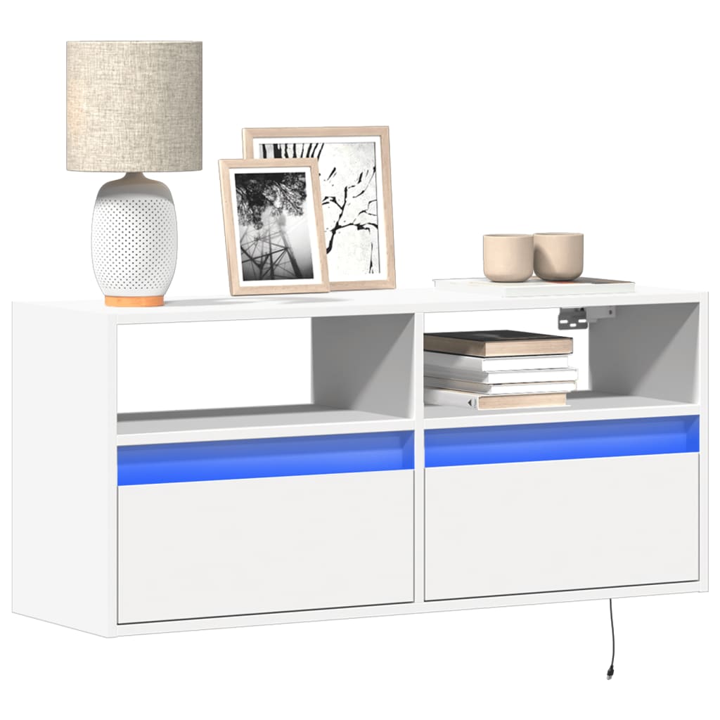 Meuble TV mural avec lumières LED blanc 100x31x45 cm - XIOS