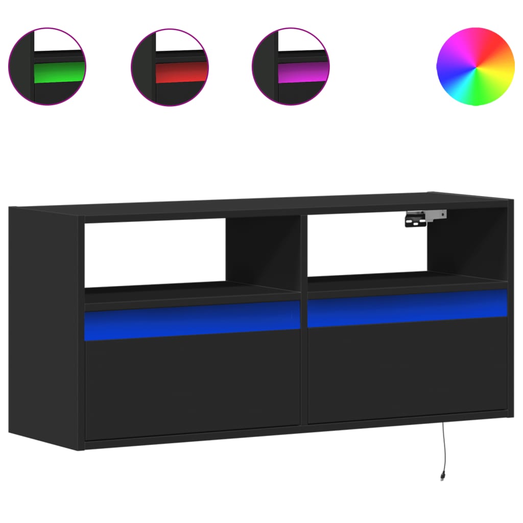 Meuble TV mural avec lumières LED noir 100x31x45 cm - XIOS