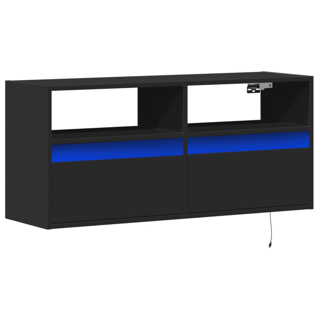 Meuble TV mural avec lumières LED noir 100x31x45 cm - XIOS