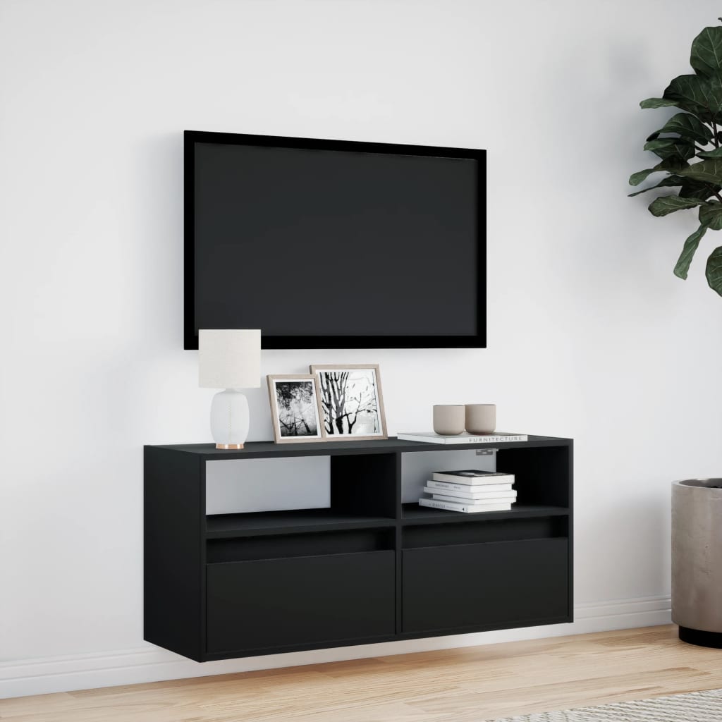 Meuble TV mural avec lumières LED noir 100x31x45 cm - XIOS